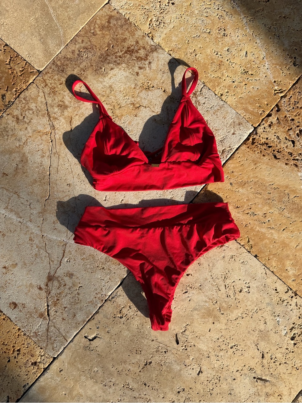 Red Triangle High-Waisted Bikini Set - Gooseberry (Small)